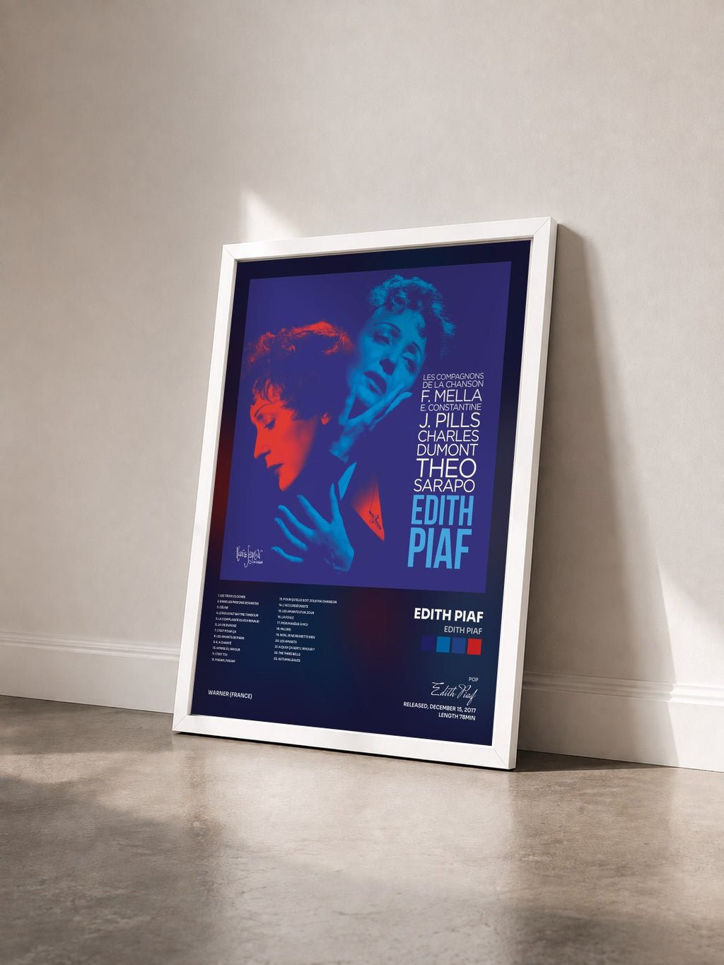 #blanc Tableau de l'album Edith Piaf de Edith Piaf vu de trois quarts, cadre blanc