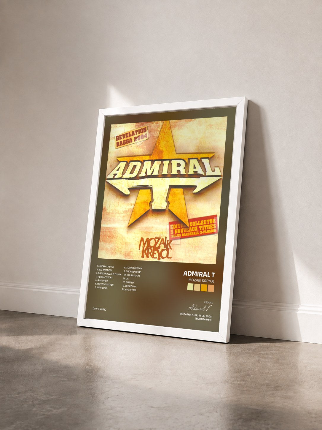 #blanc Tableau de l'album Mozaik Kreyol de Admiral T vu de trois quarts, cadre blanc