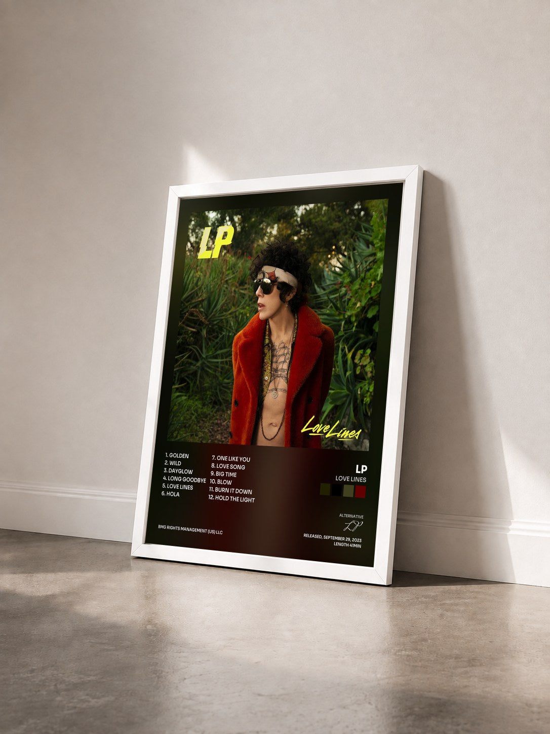 #blanc Tableau de l'album Love Lines de LP vu de trois quarts, cadre blanc