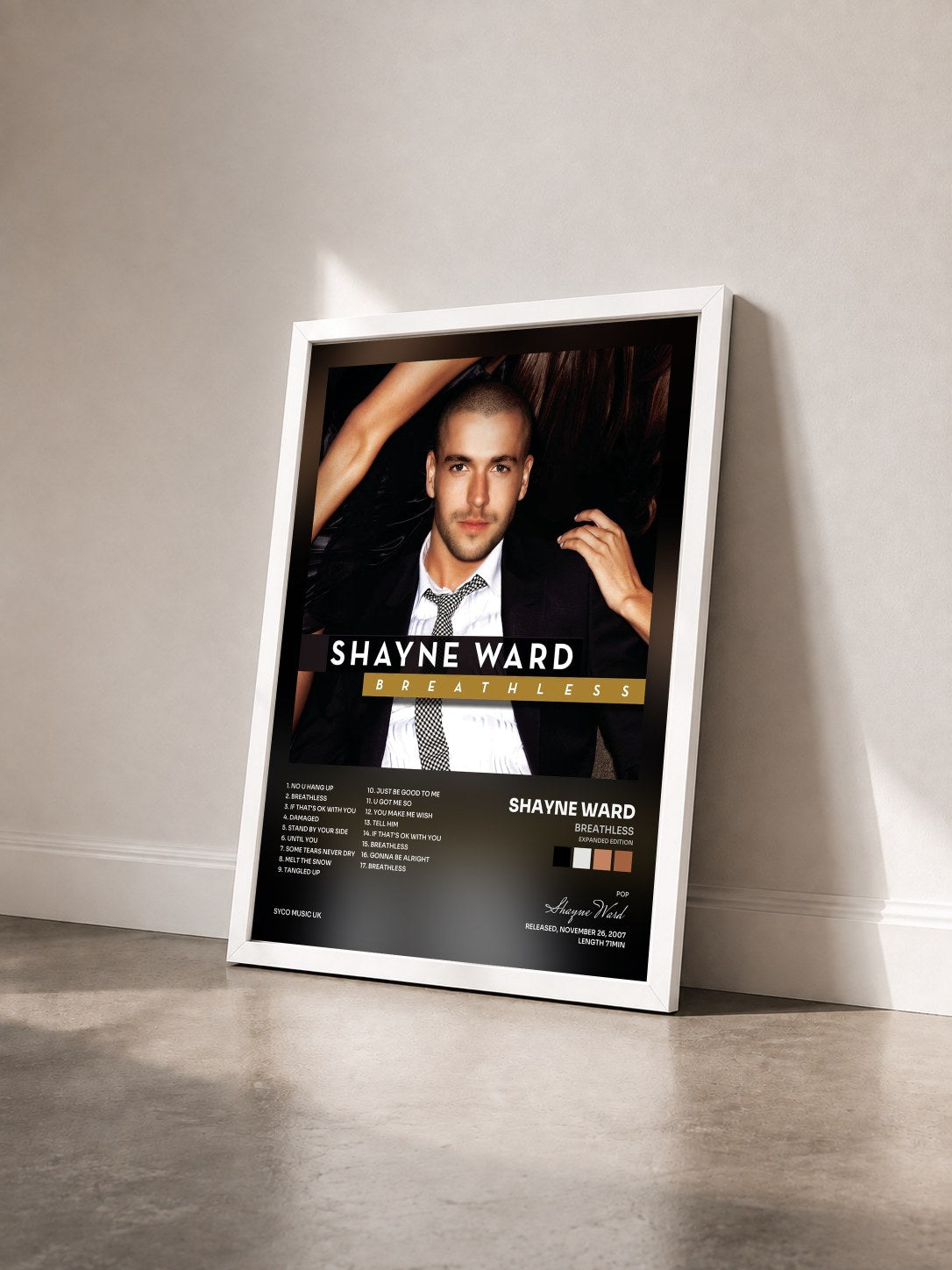 #blanc Tableau de l'album Breathless (Expanded Edition) de Shayne Ward vu de trois quarts, cadre blanc