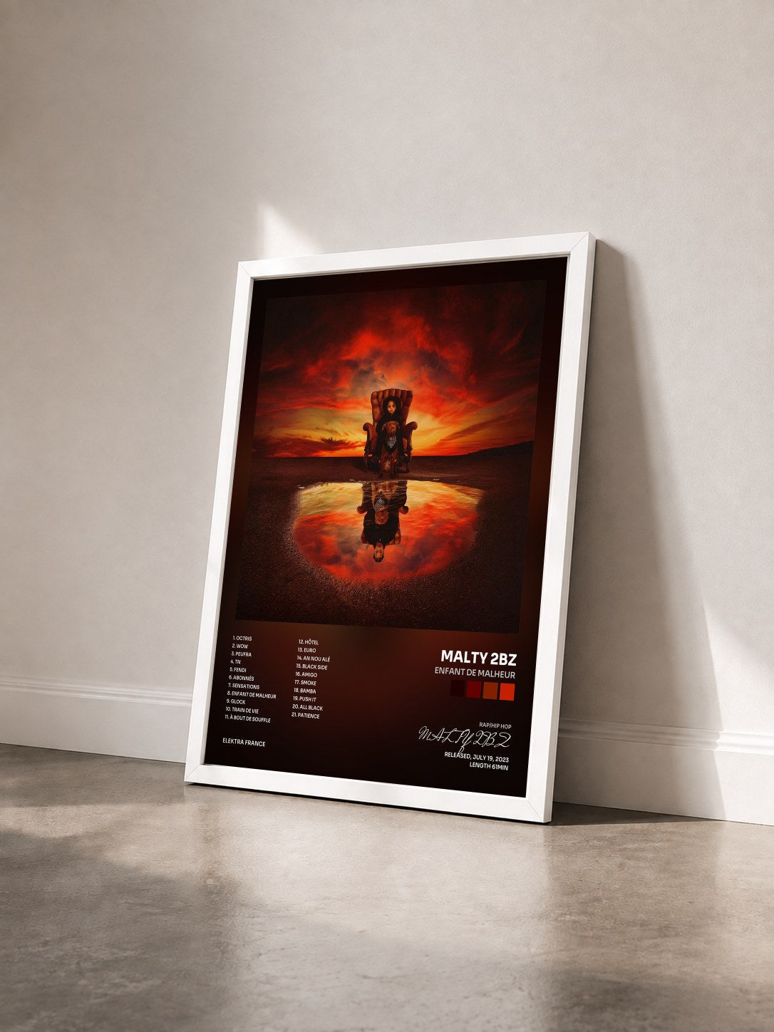 #blanc Tableau de l'album Enfant de Malheur de MALTY 2BZ vu de trois quarts, cadre blanc