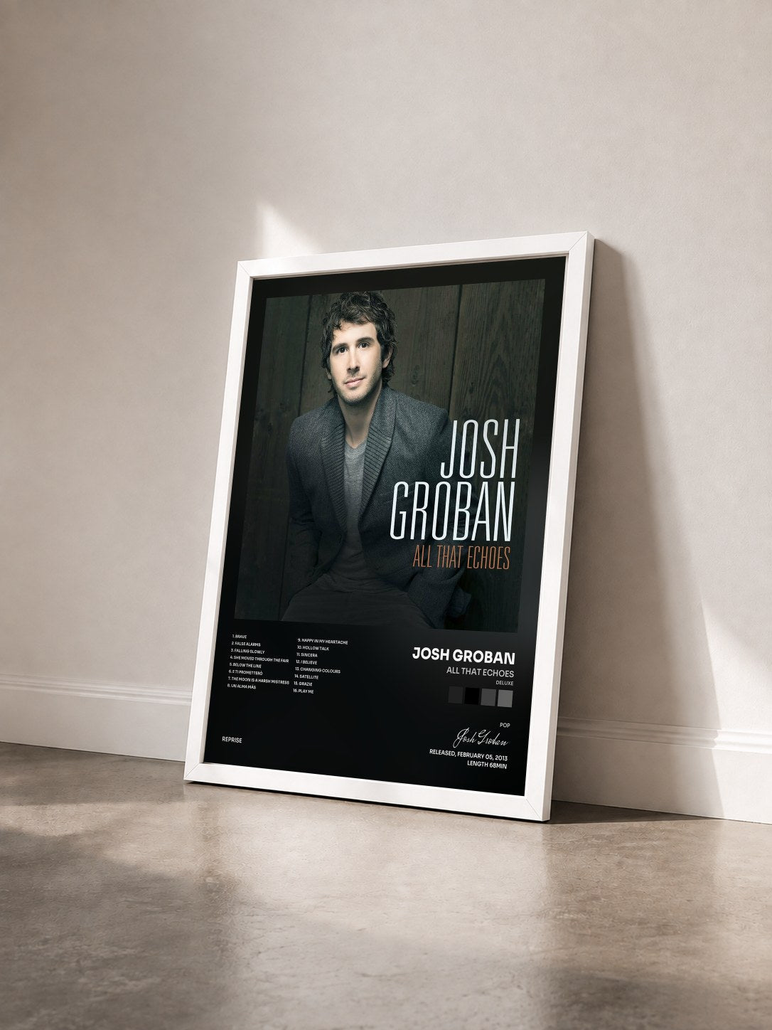 #blanc Tableau de l'album All That Echoes (Deluxe) de Josh Groban vu de trois quarts, cadre blanc