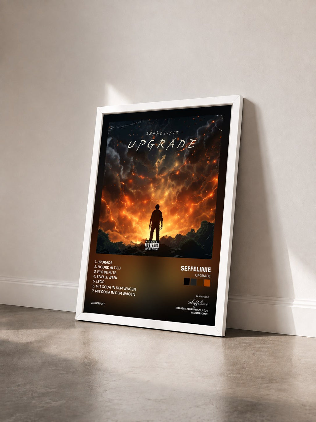 #blanc Tableau de l'album Upgrade de Seffelinie vu de trois quarts, cadre blanc