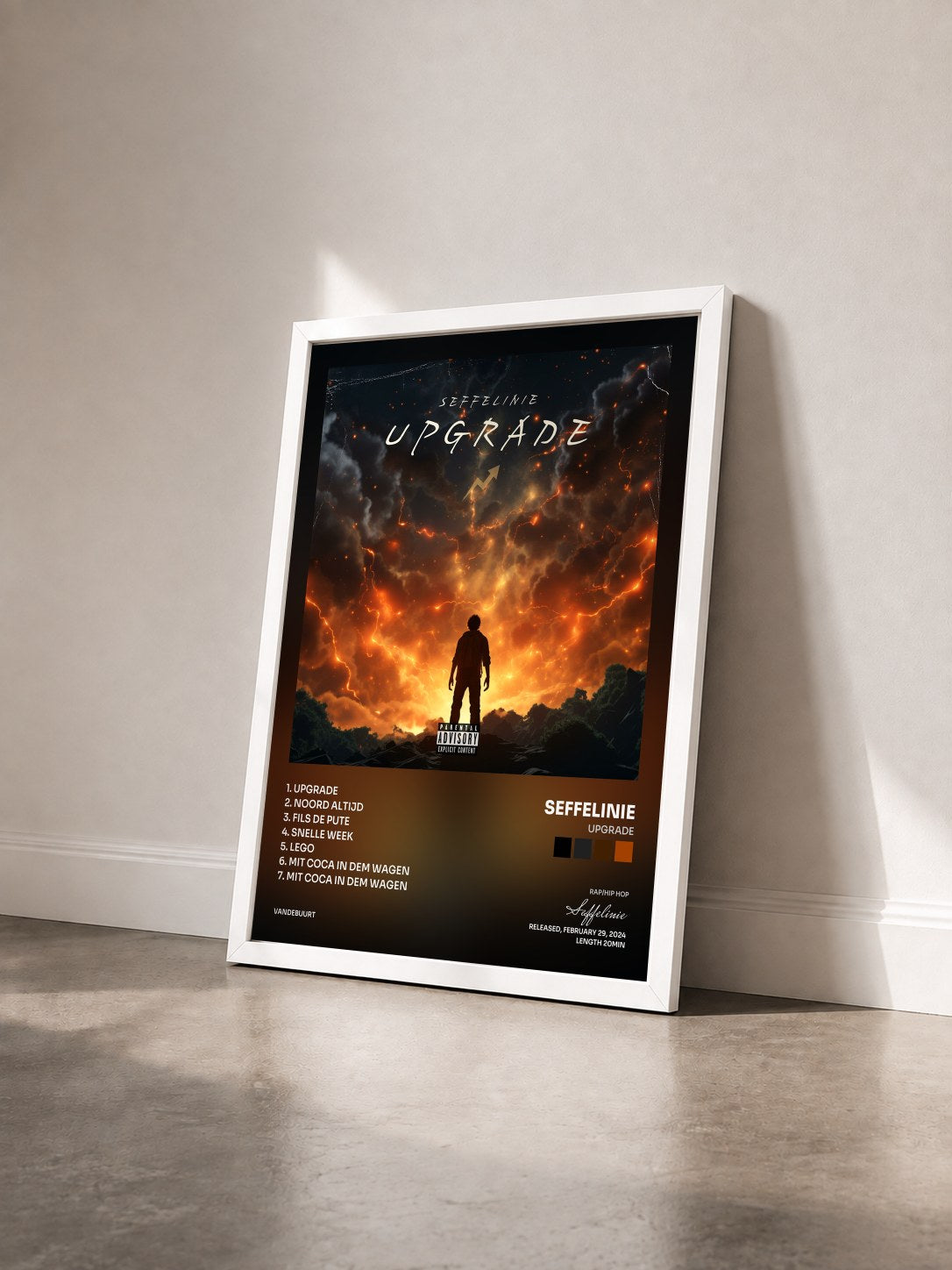 #blanc Tableau de l'album Upgrade de Seffelinie vu de trois quarts, cadre blanc