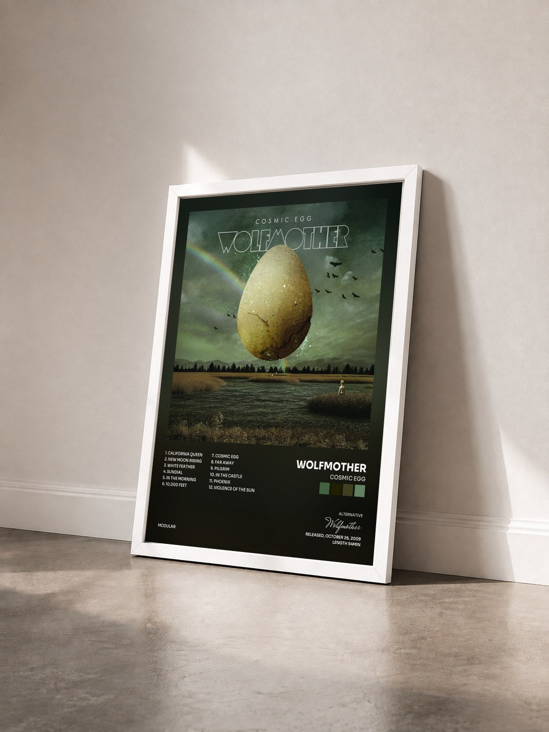 #blanc Tableau de l'album Cosmic Egg de Wolfmother vu de trois quarts, cadre blanc