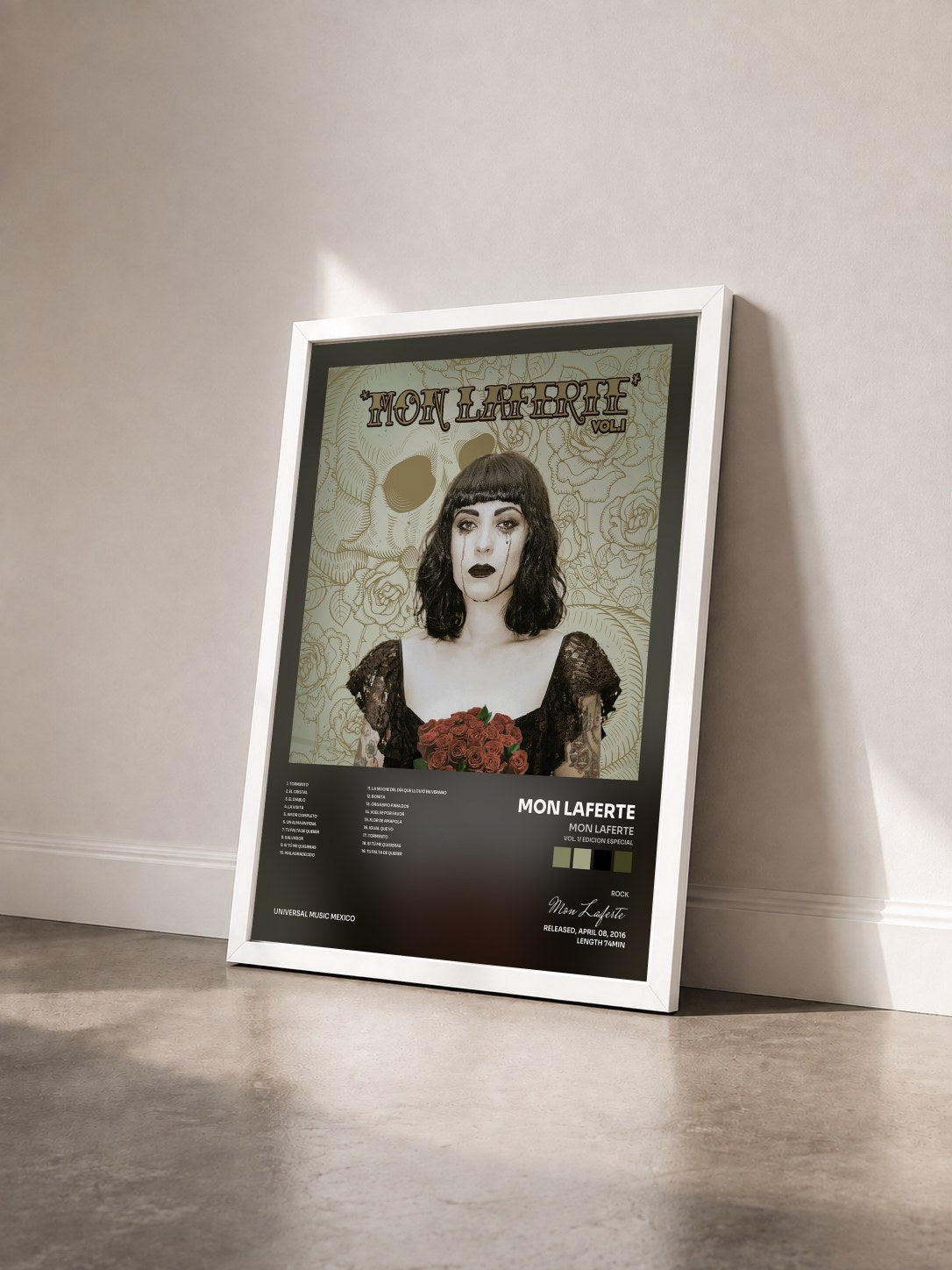 #blanc Tableau de l'album Mon Laferte (Vol. 1/ Edicion Especial) de Mon Laferte vu de trois quarts, cadre blanc