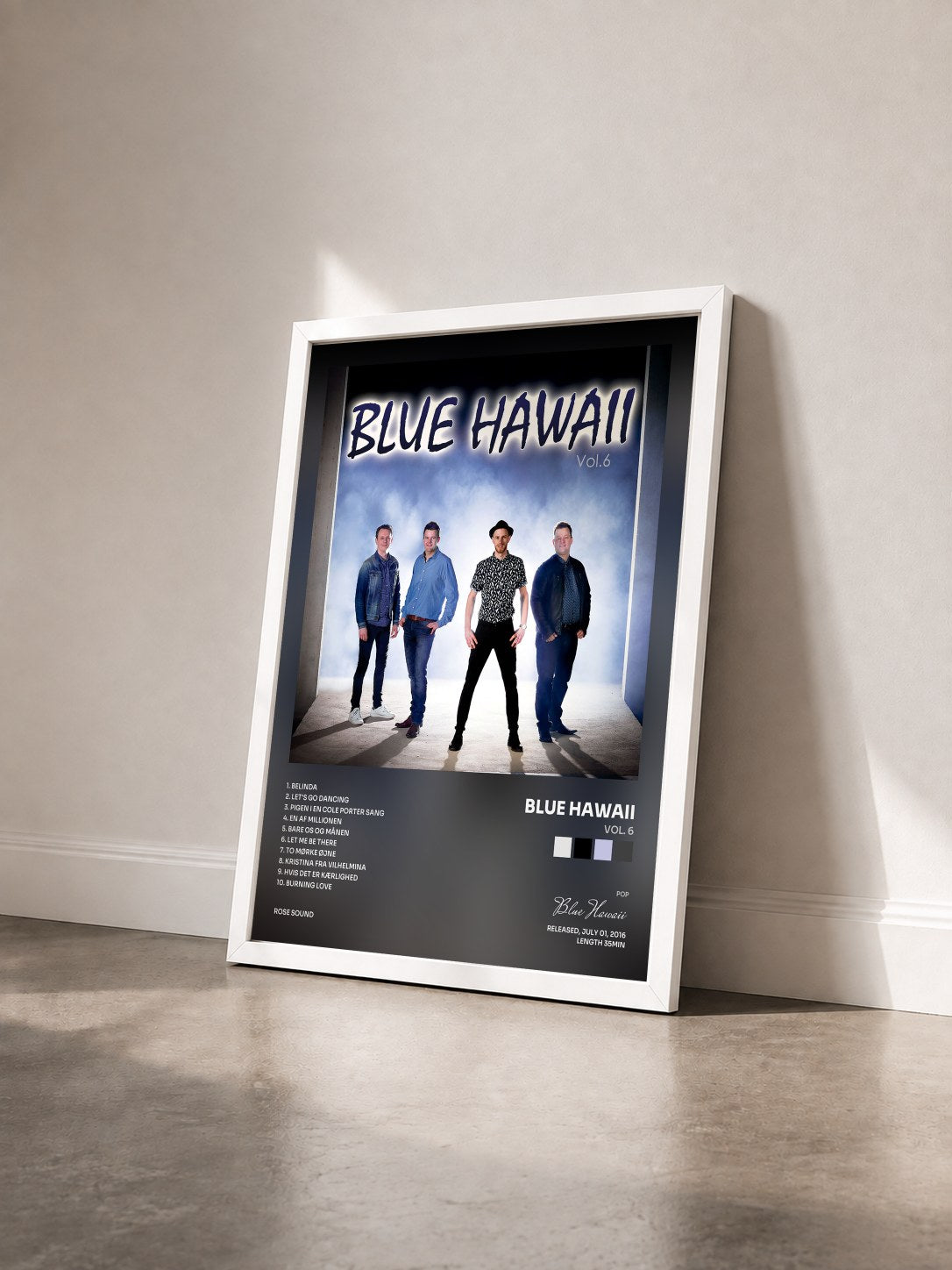 #blanc Tableau de l'album Vol. 6 de Blue Hawaii vu de trois quarts, cadre blanc