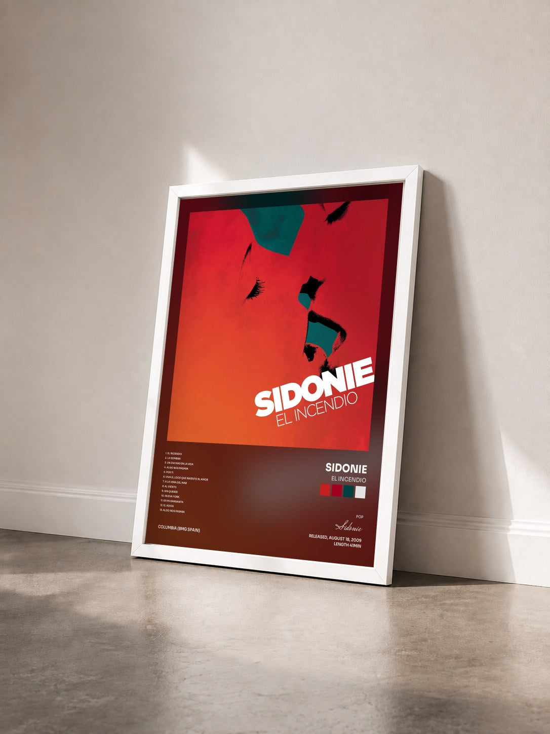 #blanc Tableau de l'album El Incendio de Sidonie vu de trois quarts, cadre blanc
