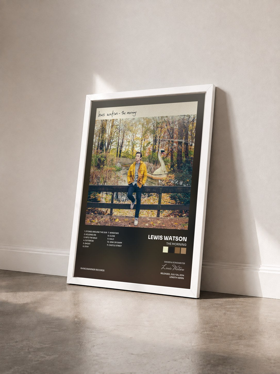 #blanc Tableau de l'album the morning de Lewis Watson vu de trois quarts, cadre blanc