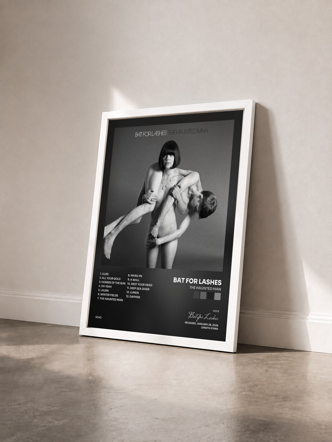 #blanc Tableau de l'album The Haunted Man de Bat for Lashes vu de trois quarts, cadre blanc