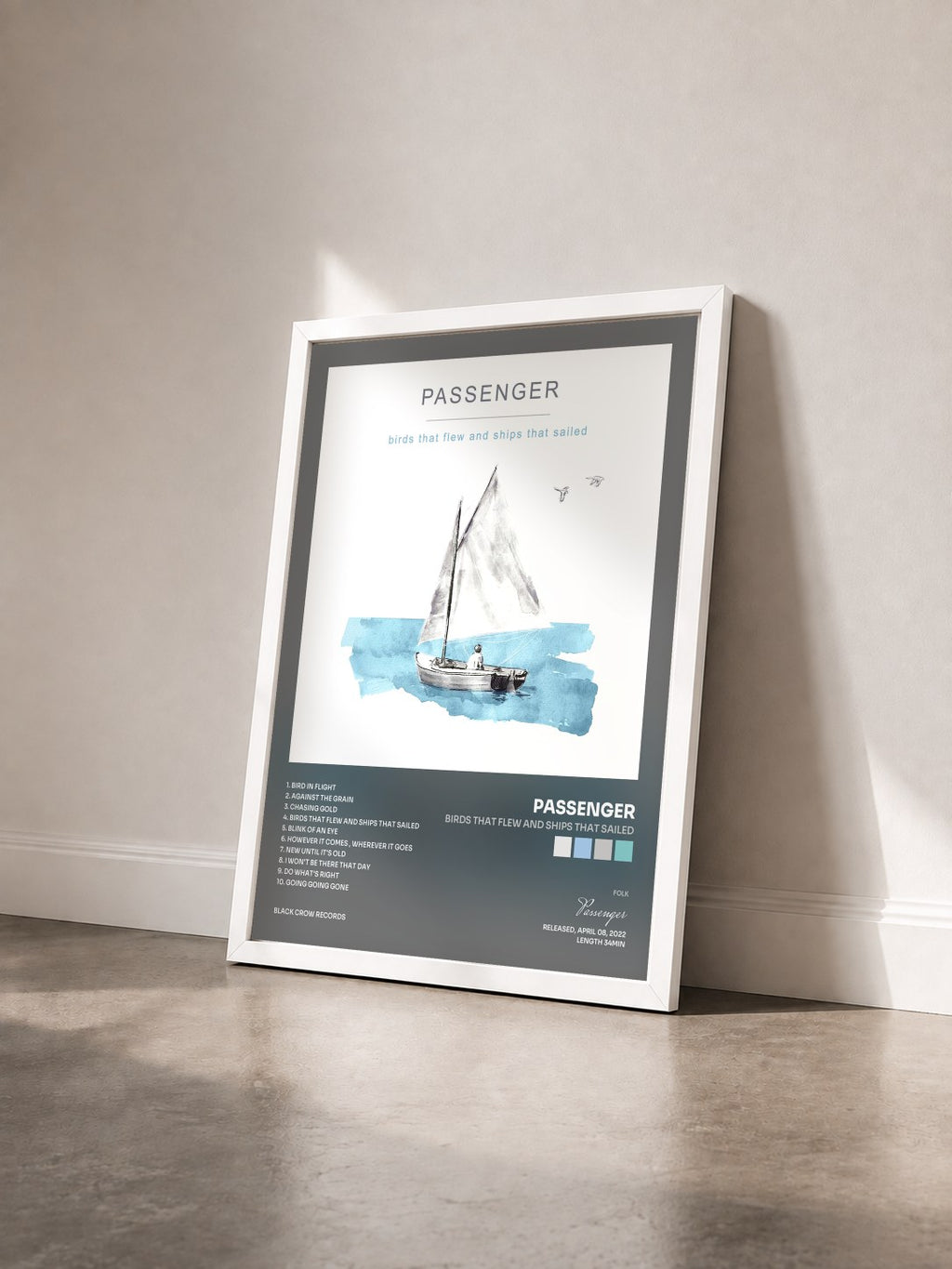 #blanc Tableau de l'album Birds That Flew and Ships That Sailed de Passenger vu de trois quarts, cadre blanc