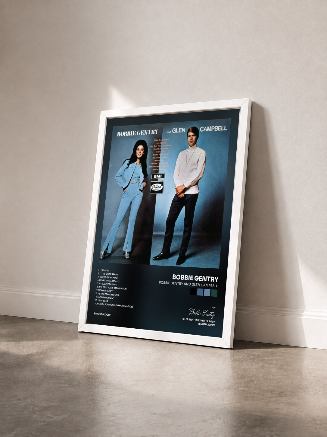#blanc Tableau de l'album Bobbie Gentry And Glen Campbell de Bobbie Gentry vu de trois quarts, cadre blanc