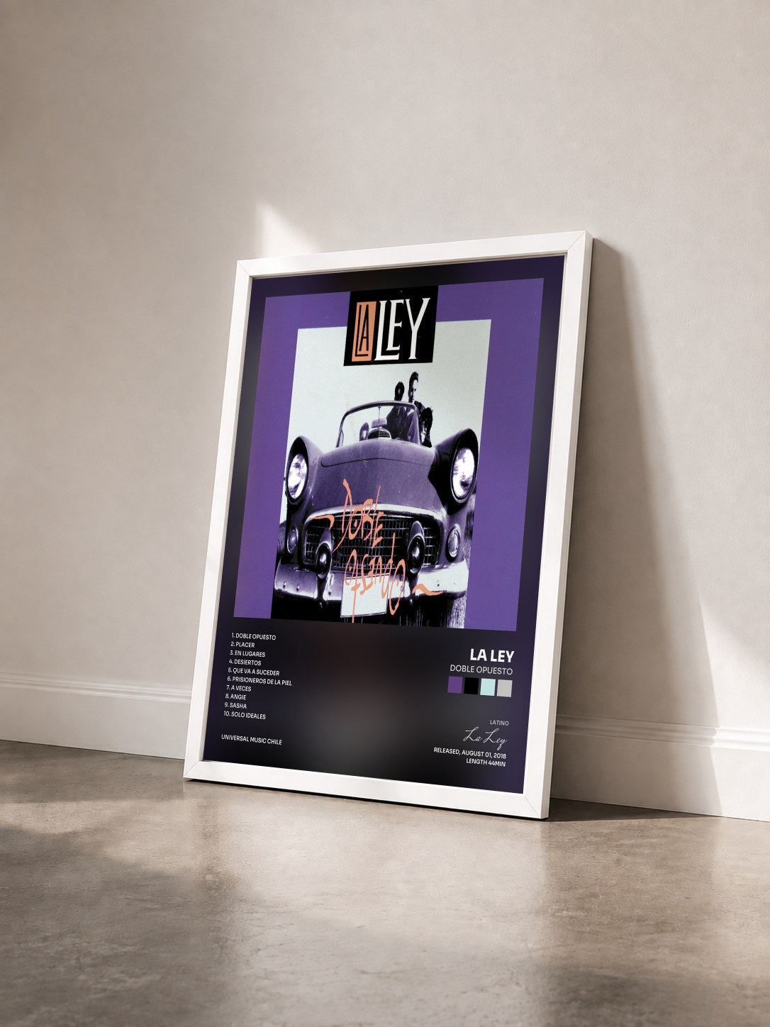 #blanc Tableau de l'album Doble Opuesto de La Ley vu de trois quarts, cadre blanc