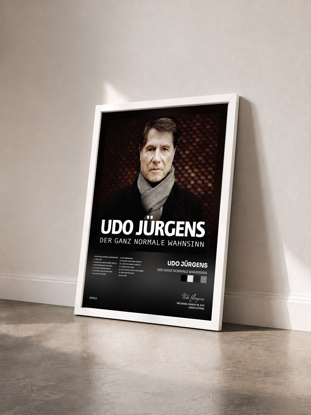 #blanc Tableau de l'album Der ganz normale Wahnsinn de Udo Jürgens vu de trois quarts, cadre blanc