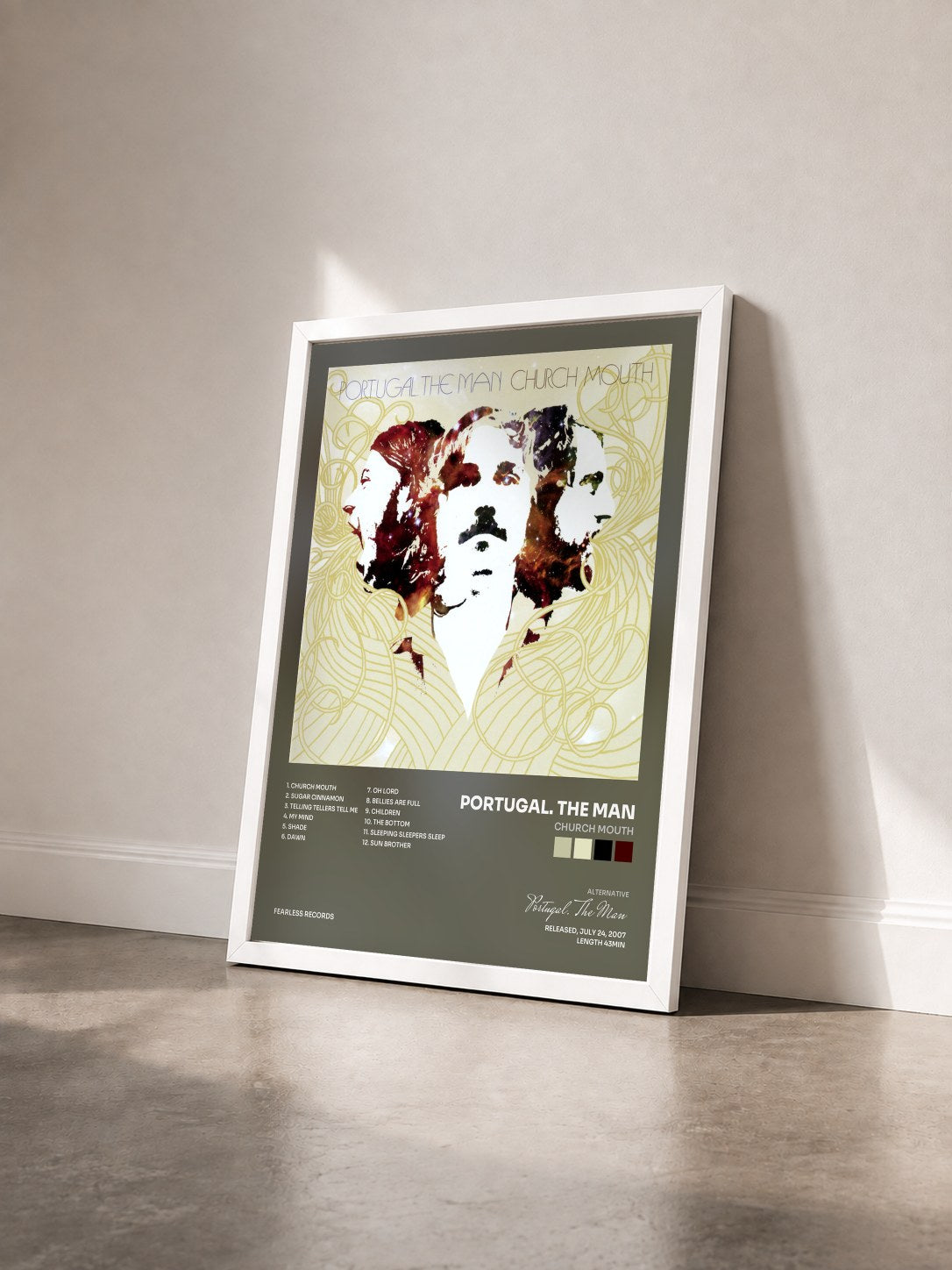 #blanc Tableau de l'album Church Mouth de Portugal. The Man vu de trois quarts, cadre blanc