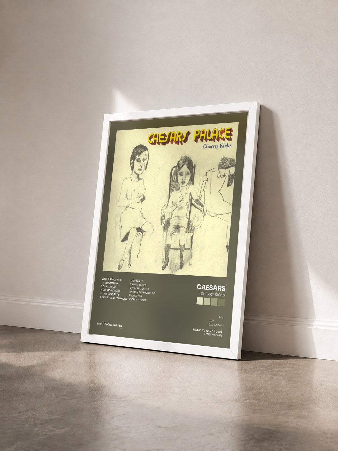 #blanc Tableau de l'album Cherry Kicks de Caesars vu de trois quarts, cadre blanc