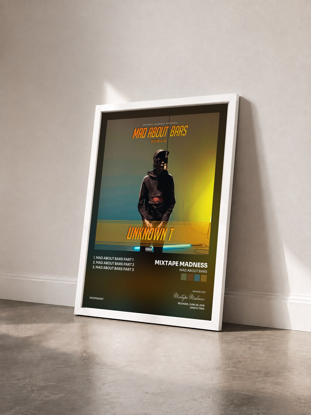 #blanc Tableau de l'album Mad About Bars de Mixtape Madness vu de trois quarts, cadre blanc