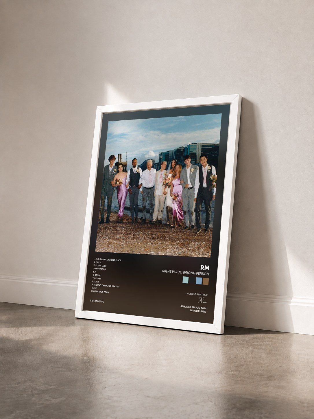 #blanc Tableau de l'album Right Place, Wrong Person de Rm vu de trois quarts, cadre blanc