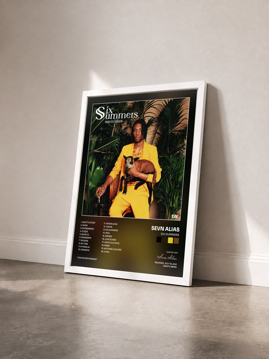 #blanc Tableau de l'album Six Summers de Sevn Alias vu de trois quarts, cadre blanc