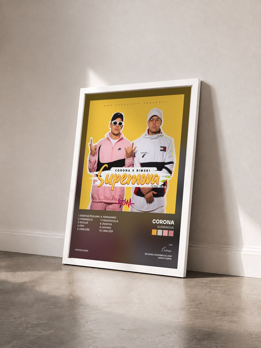 #blanc Tableau de l'album Supernova de Corona vu de trois quarts, cadre blanc