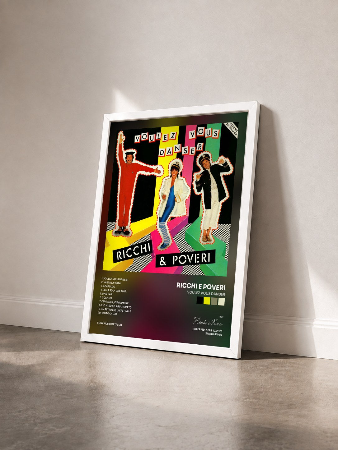 #blanc Tableau de l'album Voulez Vous Danser de Ricchi e Poveri vu de trois quarts, cadre blanc