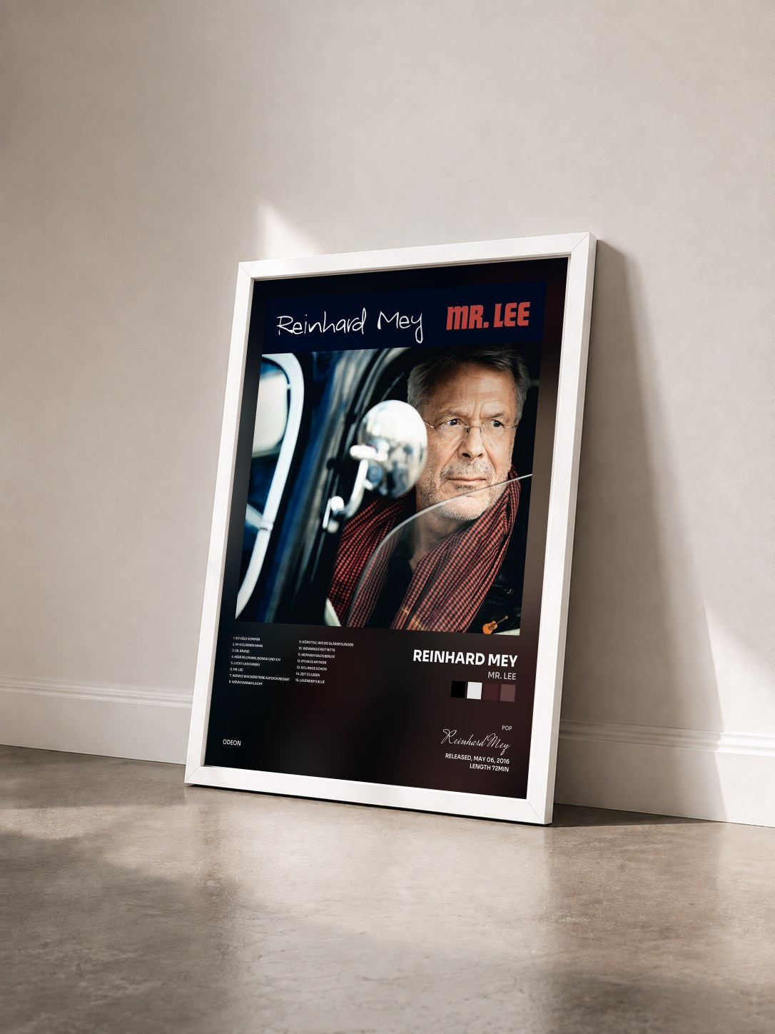 #blanc Tableau de l'album Mr. Lee de Reinhard Mey vu de trois quarts, cadre blanc