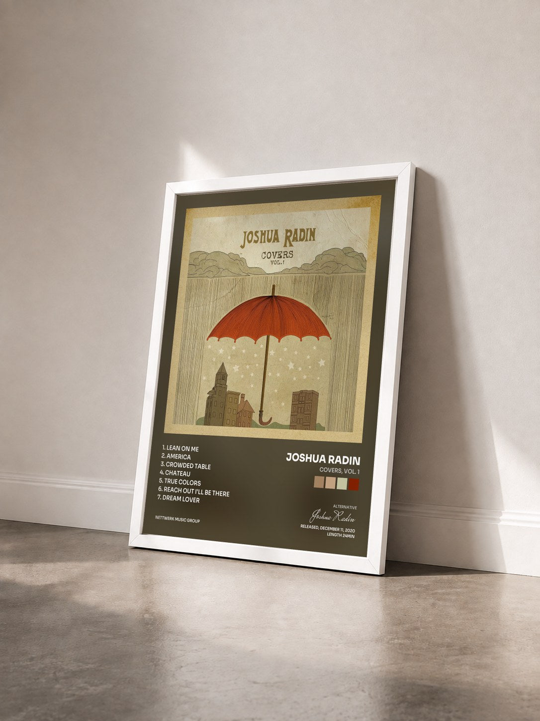 #blanc Tableau de l'album Covers, Vol. 1 de Joshua Radin vu de trois quarts, cadre blanc