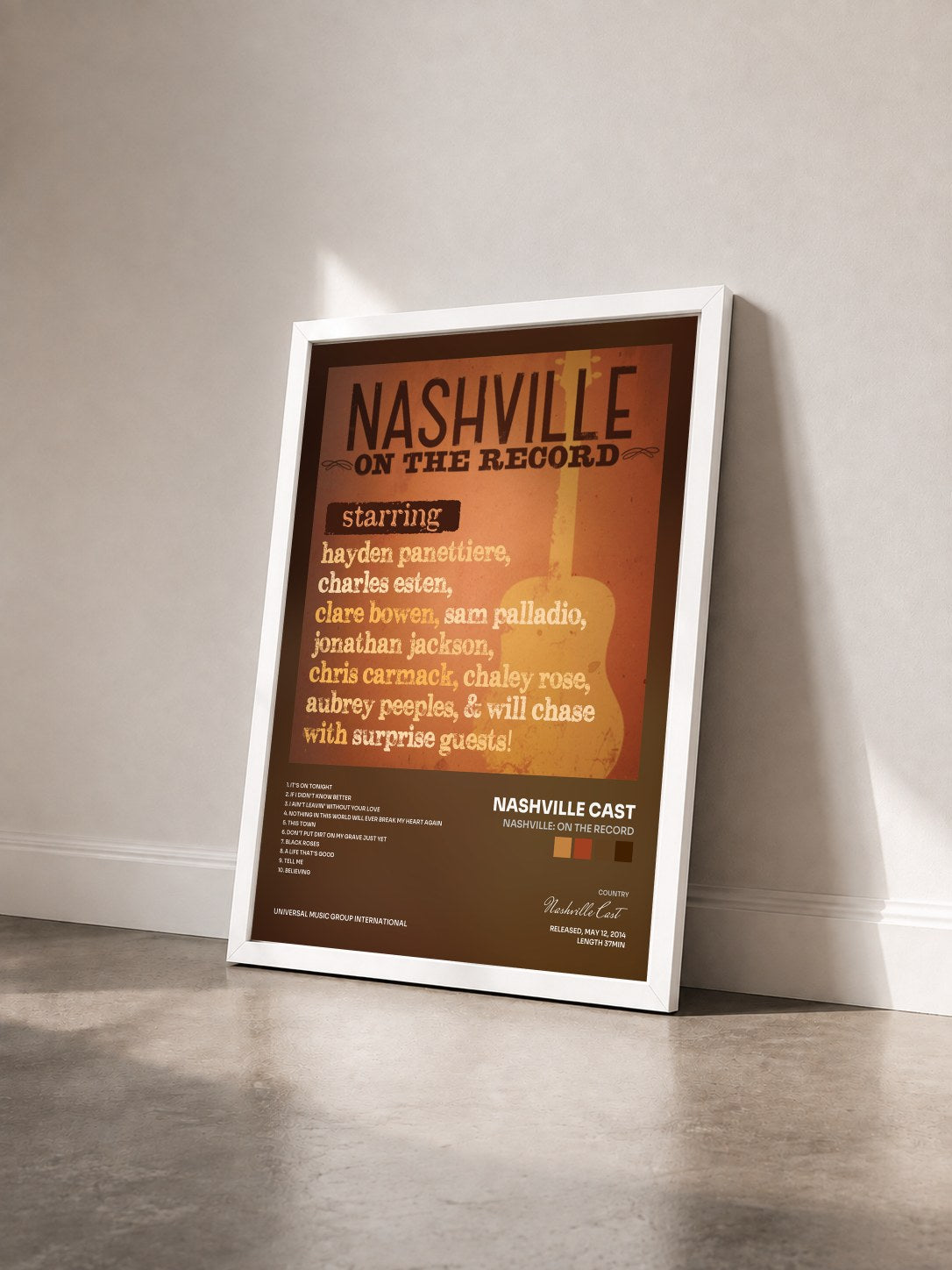 #blanc Tableau de l'album Nashville: On The Record de Nashville Cast vu de trois quarts, cadre blanc