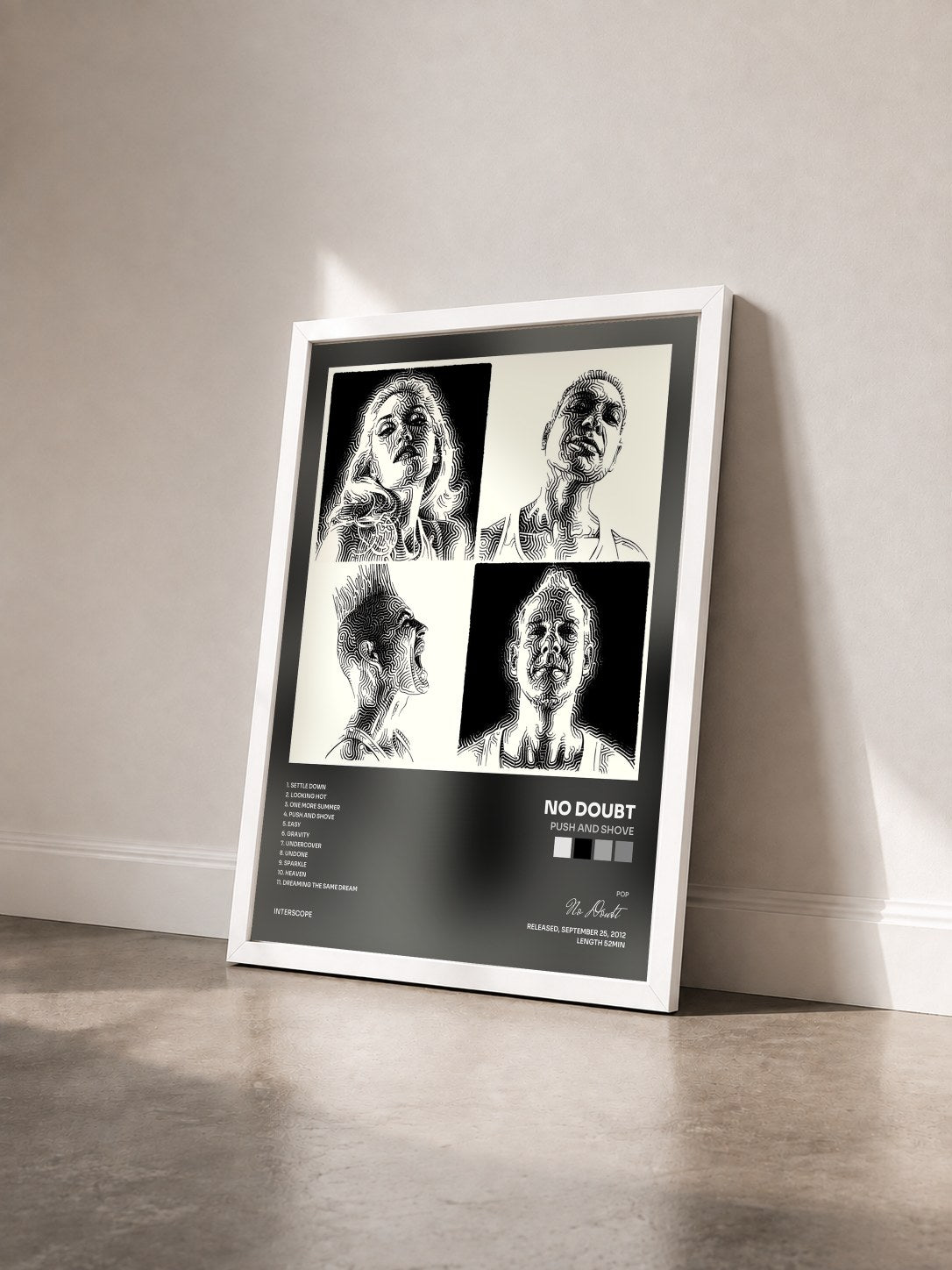 #blanc Tableau de l'album Push And Shove de No Doubt vu de trois quarts, cadre blanc
