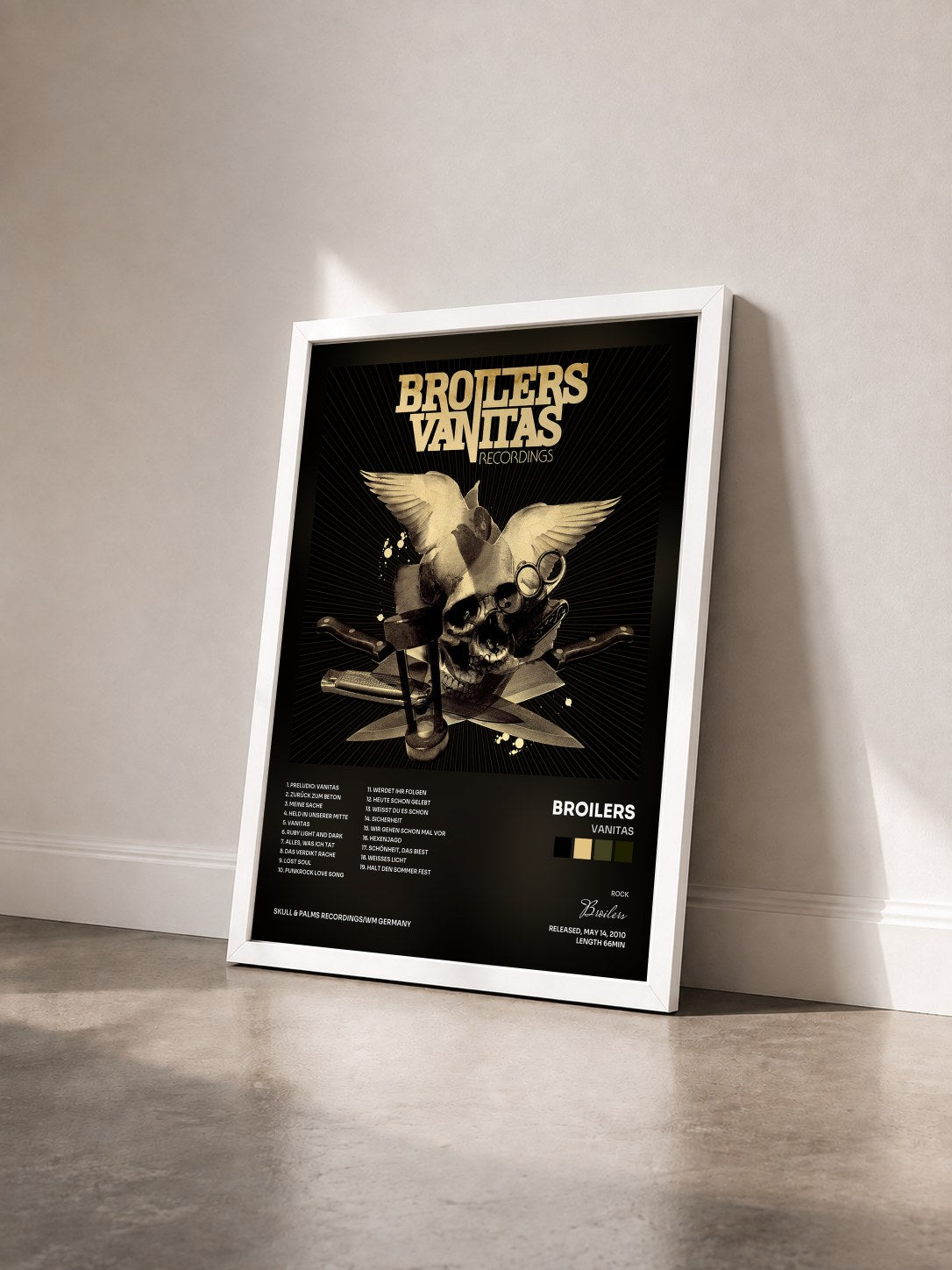 #blanc Tableau de l'album Vanitas de Broilers vu de trois quarts, cadre blanc