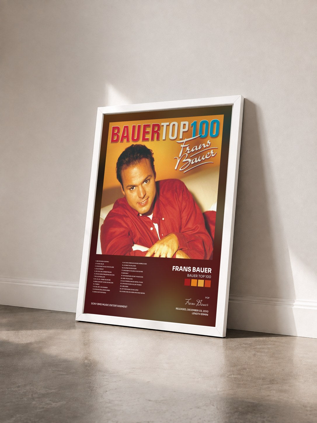 #blanc Tableau de l'album Bauer Top 100 de Frans Bauer vu de trois quarts, cadre blanc