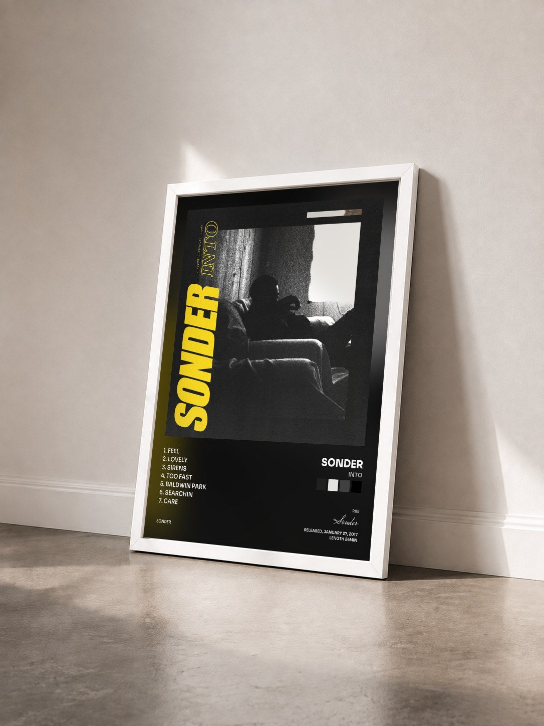 #blanc Tableau de l'album Into de Sonder vu de trois quarts, cadre blanc