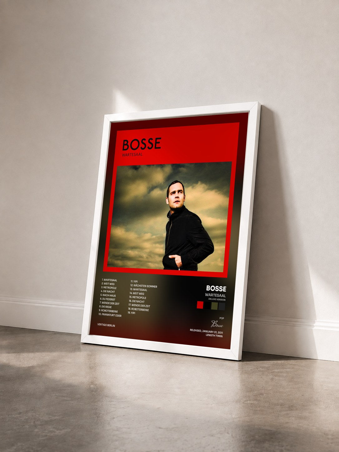 #blanc Tableau de l'album Wartesaal (Deluxe Version) de Bosse vu de trois quarts, cadre blanc