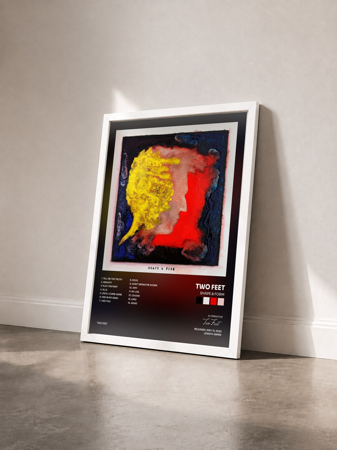 #blanc Tableau de l'album Shape & Form de Two Feet vu de trois quarts, cadre blanc
