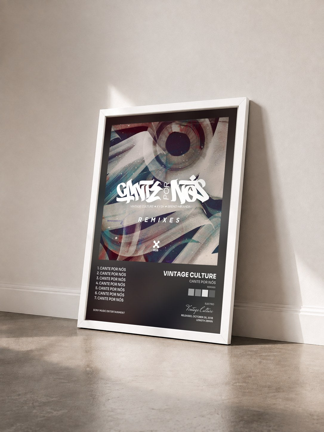 #blanc Tableau de l'album Cante por Nós (Remixes) de Vintage Culture vu de trois quarts, cadre blanc