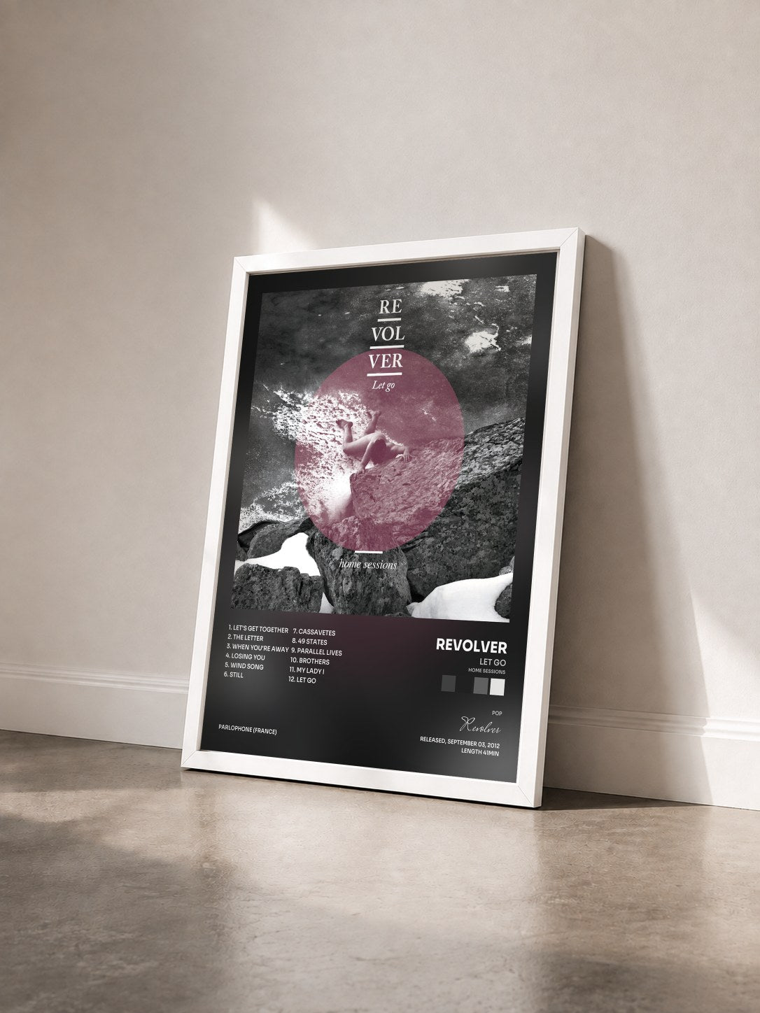 #blanc Tableau de l'album Let Go (Home Sessions) de Revolver vu de trois quarts, cadre blanc