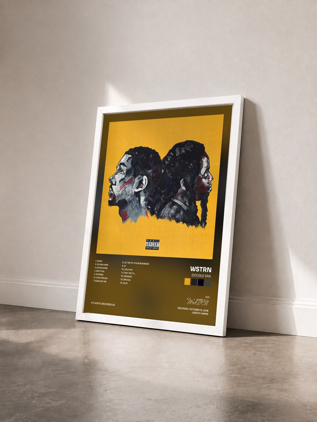 #blanc Tableau de l'album DOU3LE 3AK de WSTRN vu de trois quarts, cadre blanc
