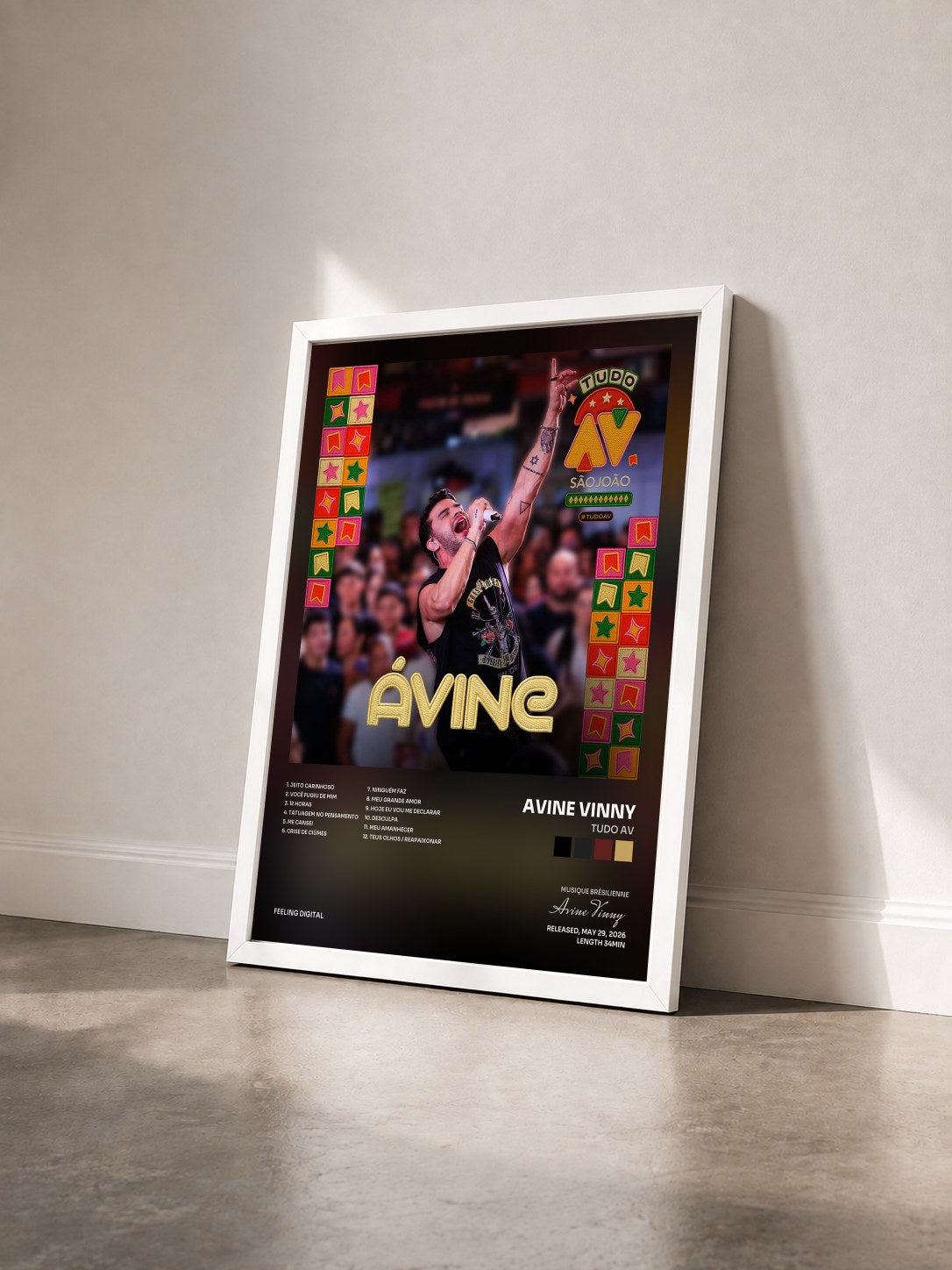 #blanc Tableau de l'album Tudo AV de Avine Vinny vu de trois quarts, cadre blanc