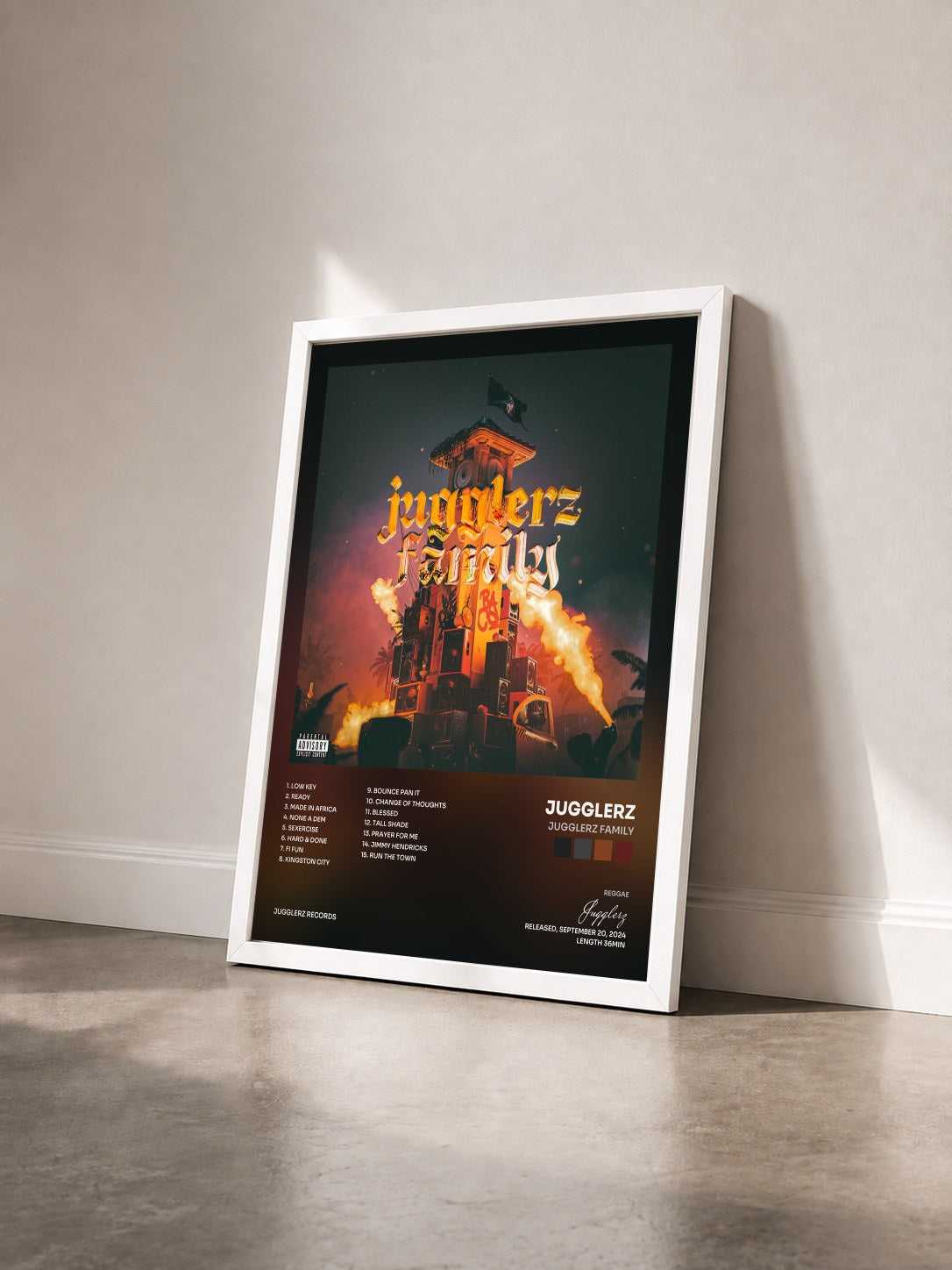 #blanc Tableau de l'album Jugglerz Family de Jugglerz vu de trois quarts, cadre blanc
