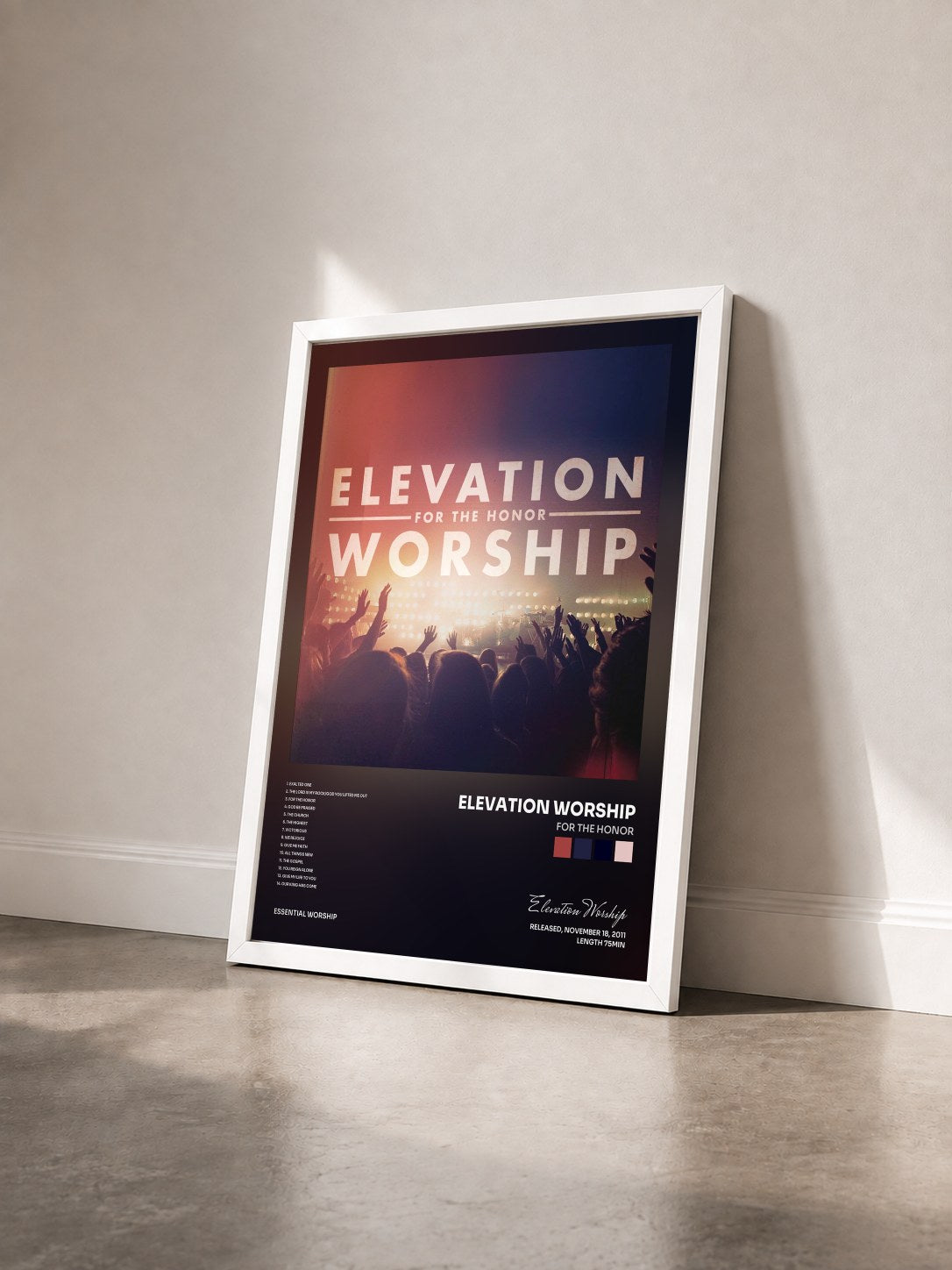 #blanc Tableau de l'album For The Honor de Elevation Worship vu de trois quarts, cadre blanc