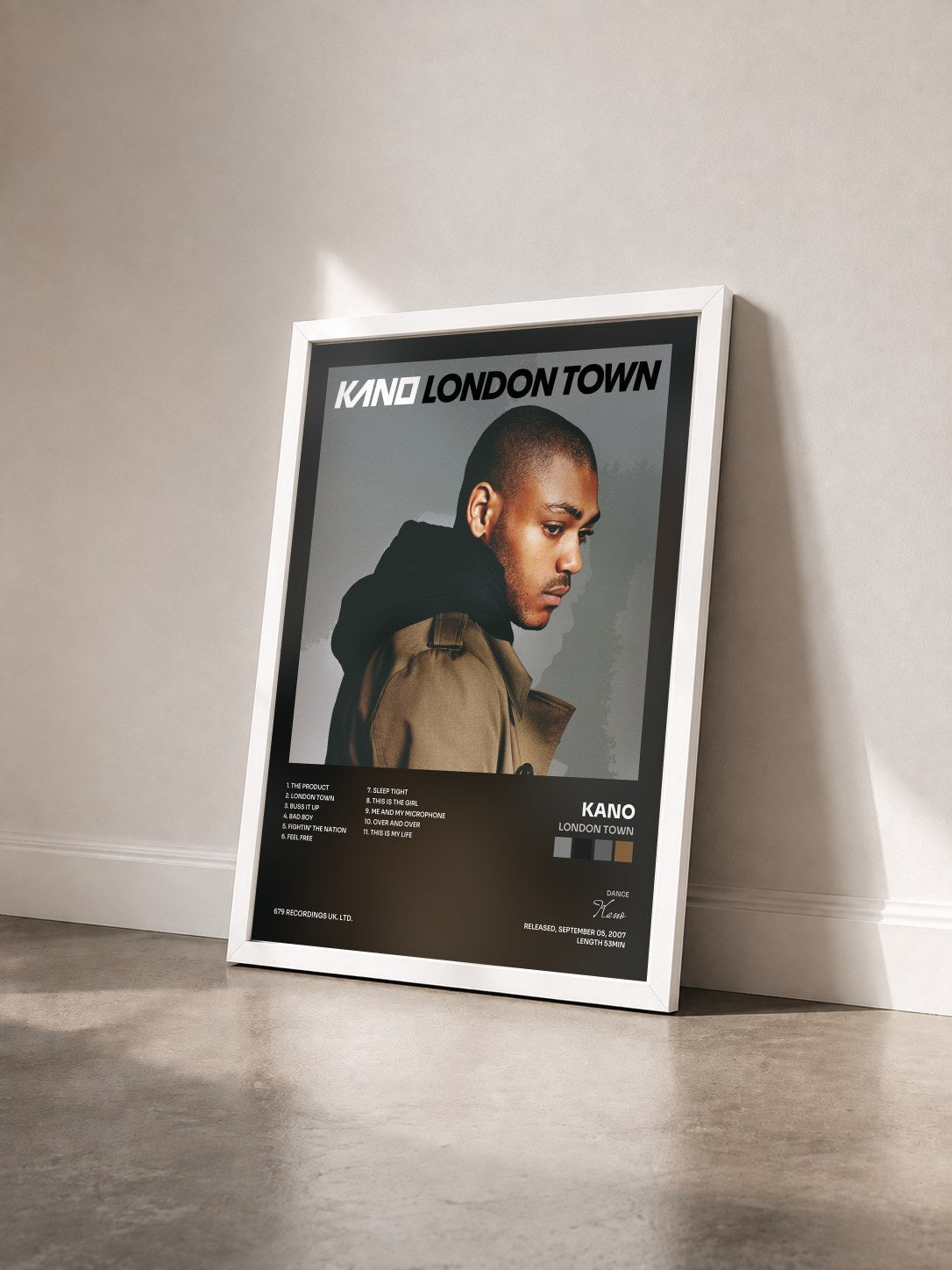 #blanc Tableau de l'album London Town de Kano vu de trois quarts, cadre blanc