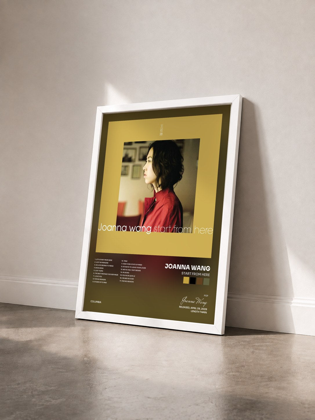 #blanc Tableau de l'album Start From Here de Joanna Wang vu de trois quarts, cadre blanc