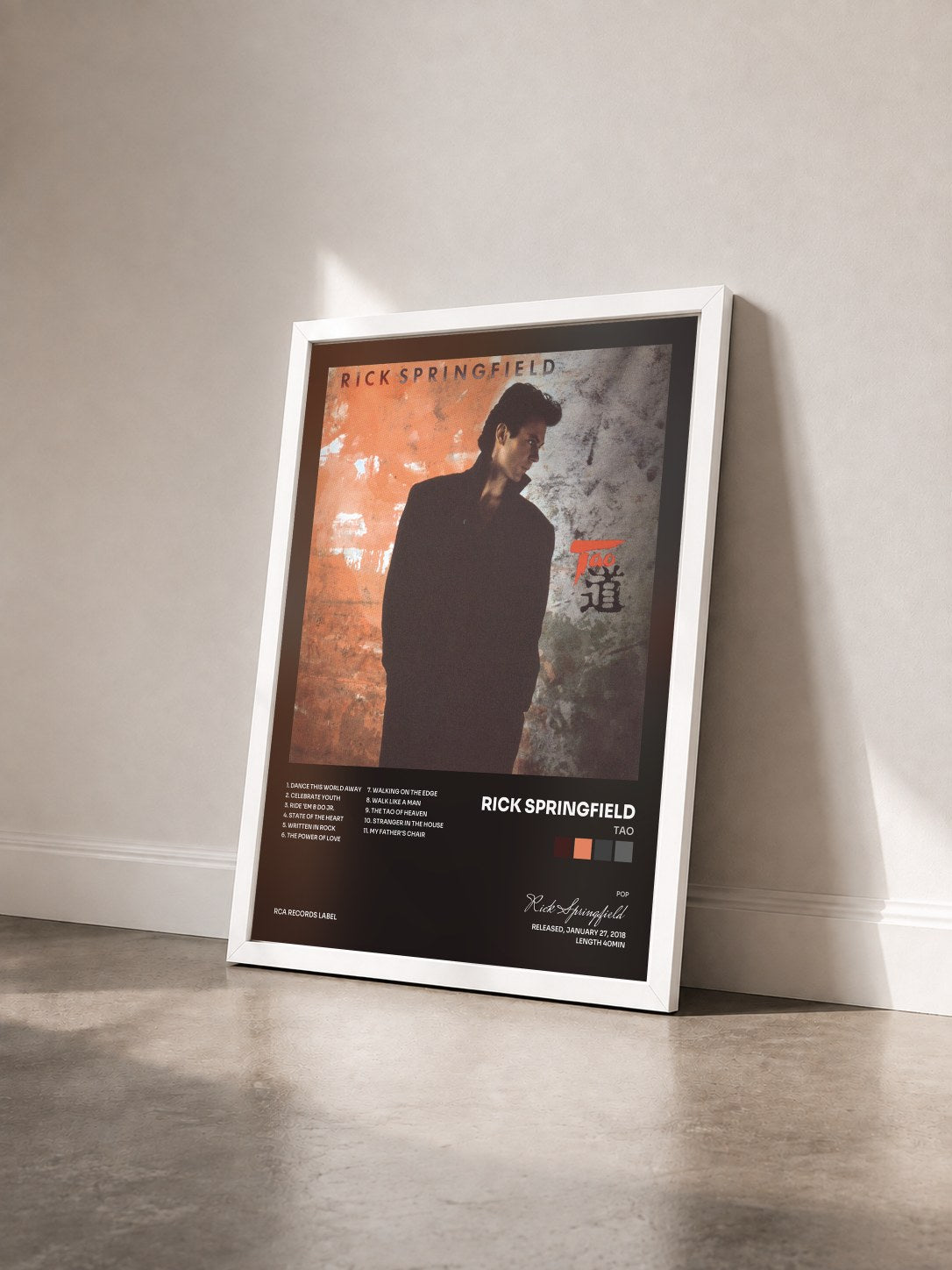 #blanc Tableau de l'album Tao de Rick Springfield vu de trois quarts, cadre blanc