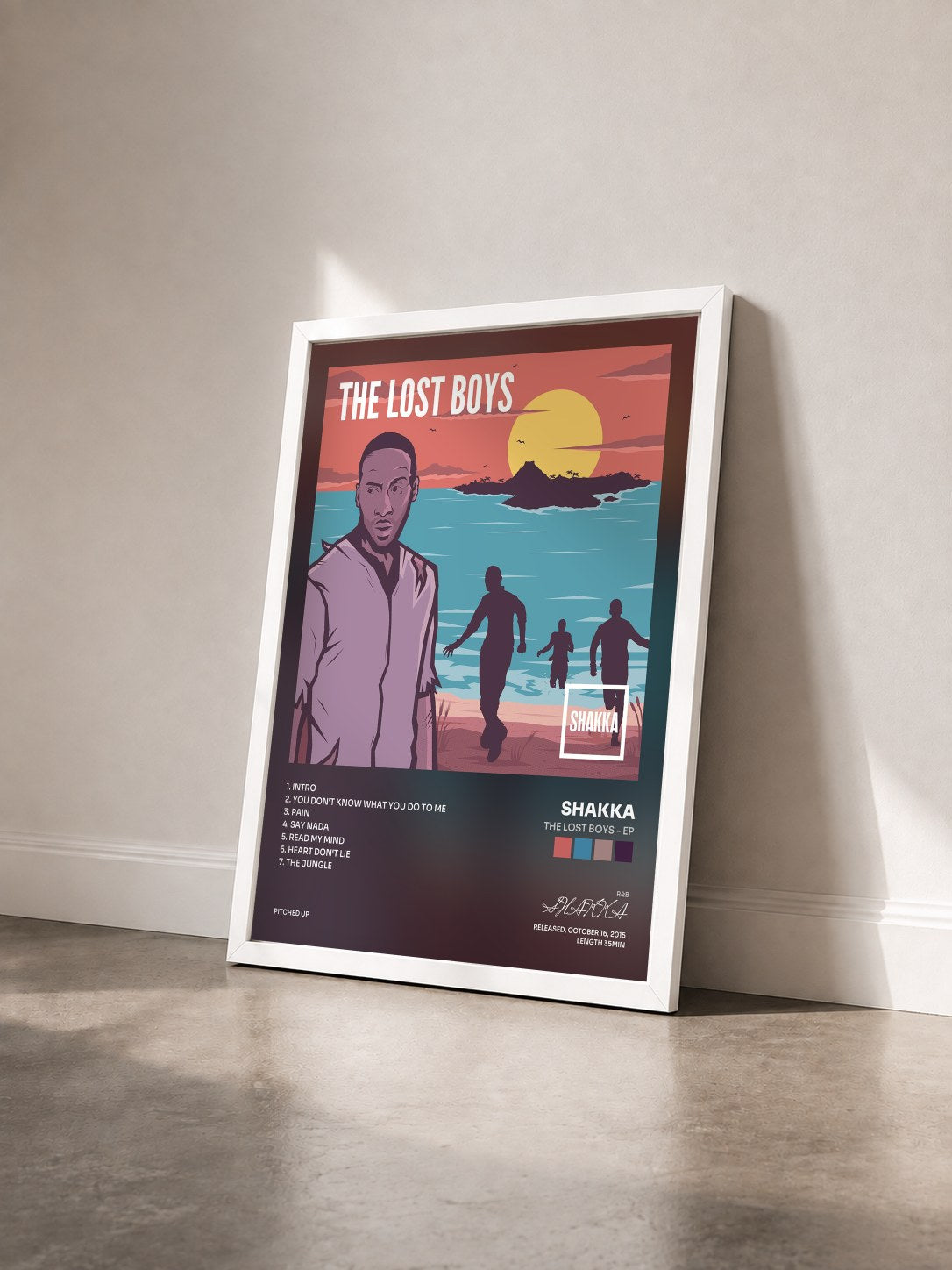 #blanc Tableau de l'album The Lost Boys - EP de SHAKKA vu de trois quarts, cadre blanc