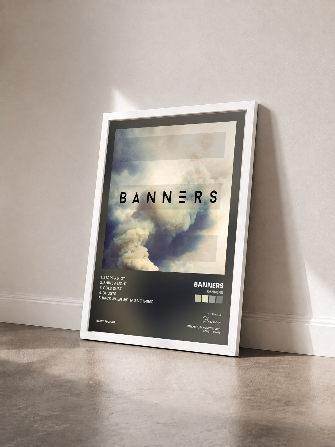 #blanc Tableau de l'album BANNERS de Banners vu de trois quarts, cadre blanc
