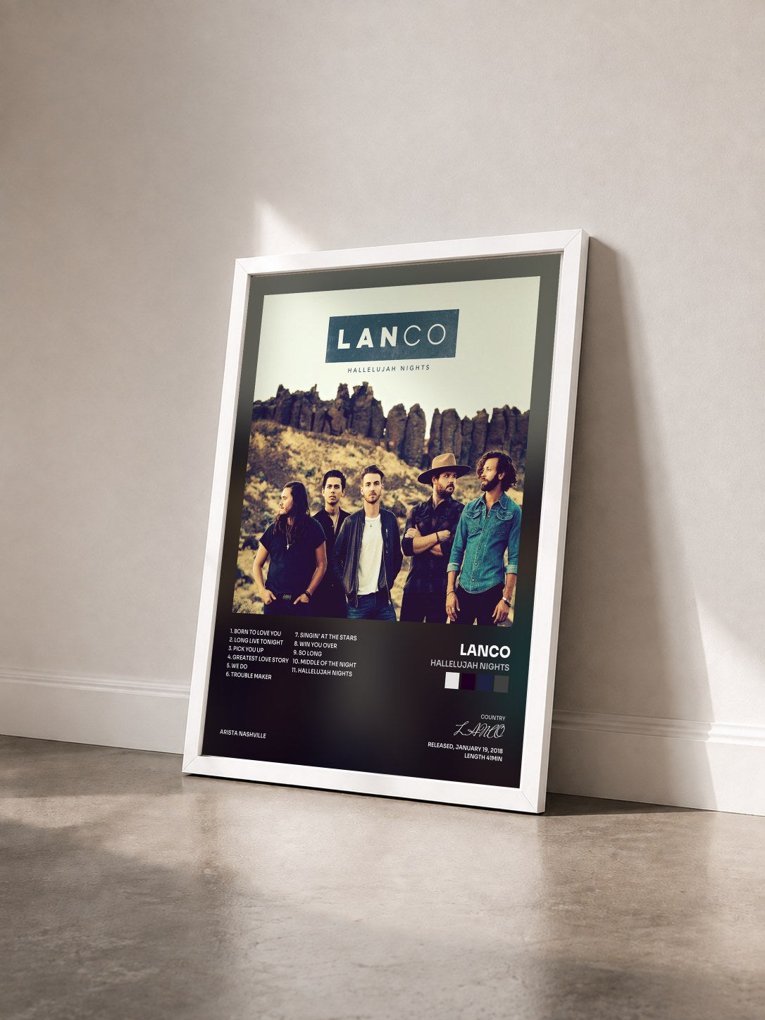 #blanc Tableau de l'album Hallelujah Nights de LANCO vu de trois quarts, cadre blanc
