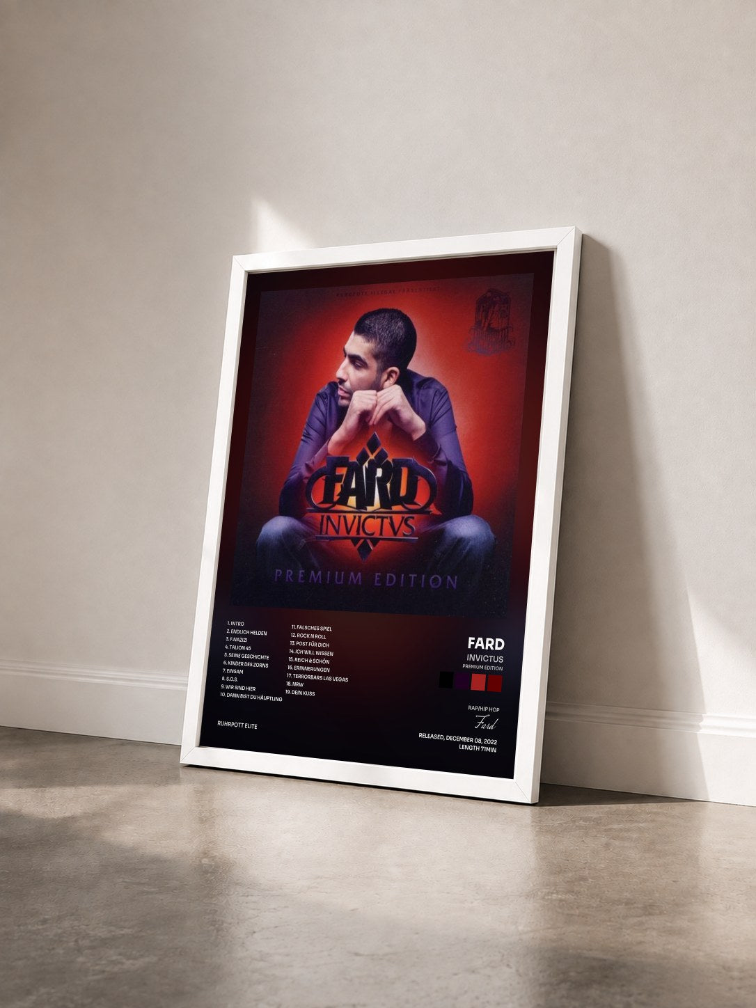 #blanc Tableau de l'album Invictus (Premium Edition) de Fard vu de trois quarts, cadre blanc