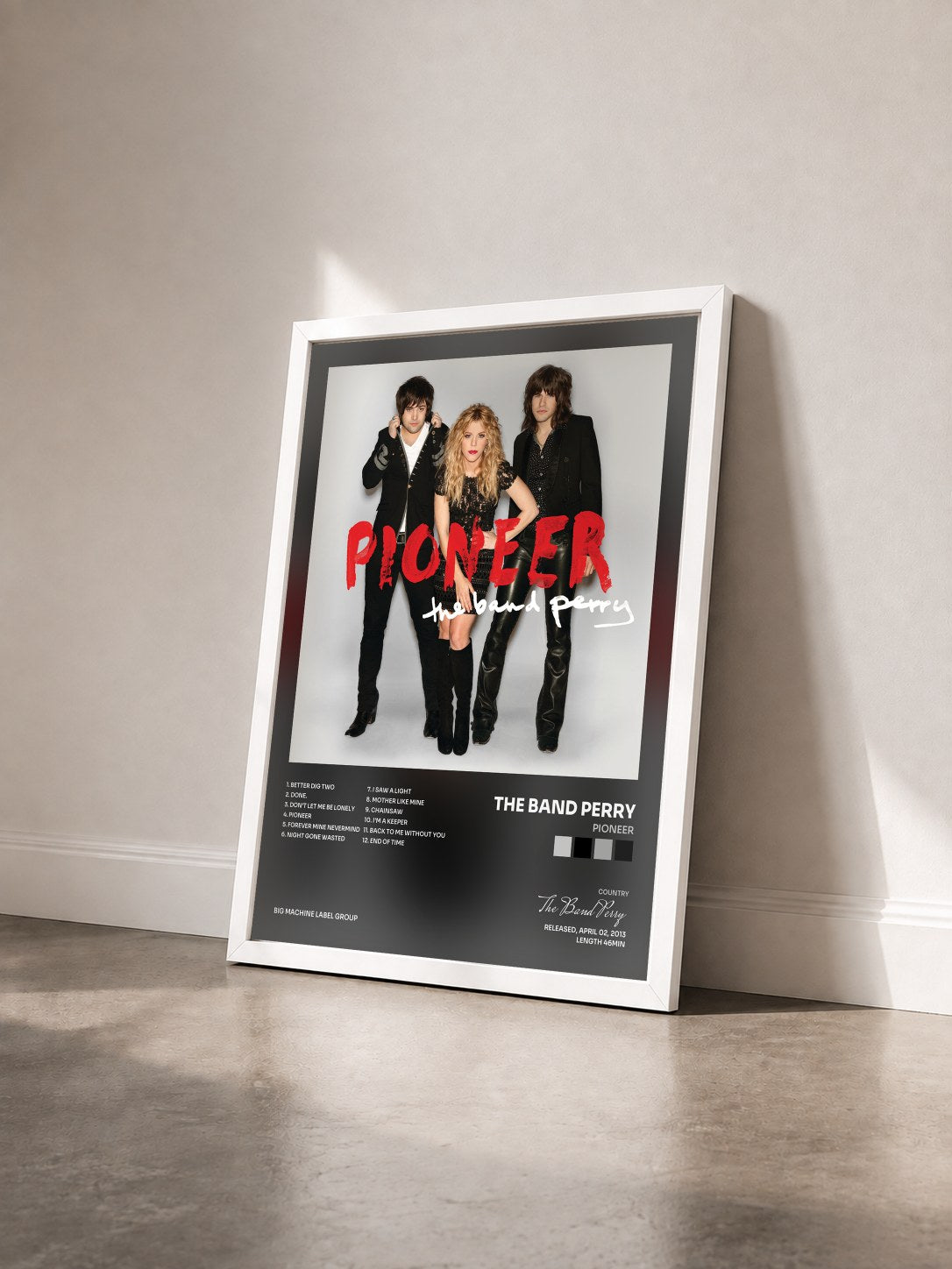 #blanc Tableau de l'album Pioneer de The Band Perry vu de trois quarts, cadre blanc
