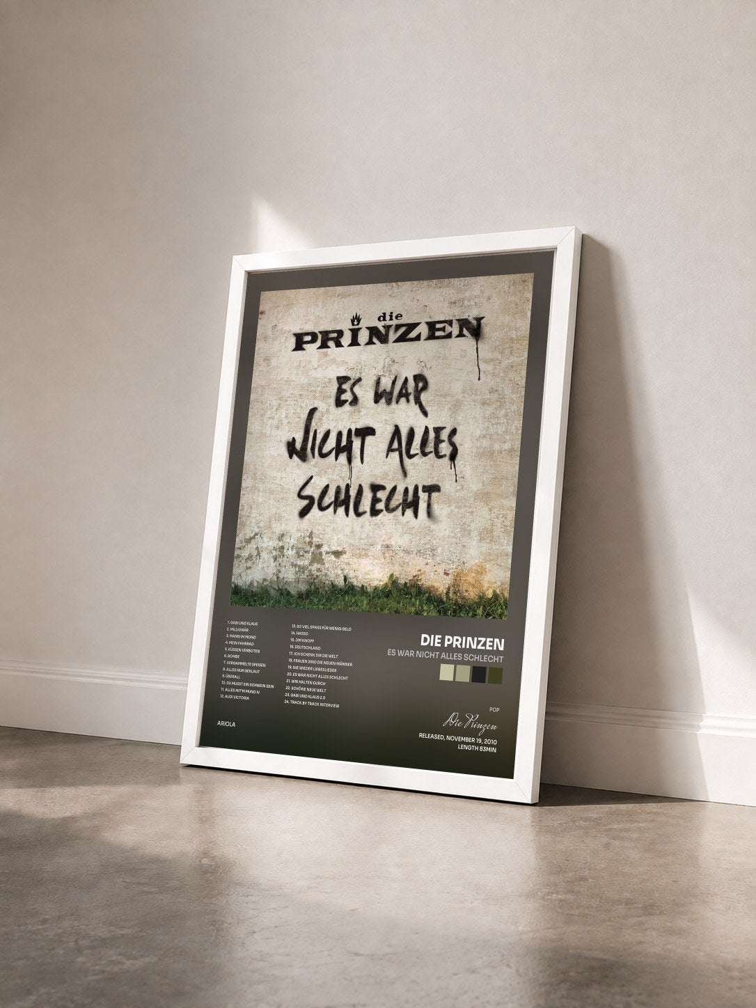 #blanc Tableau de l'album Es war nicht alles schlecht de Die Prinzen vu de trois quarts, cadre blanc