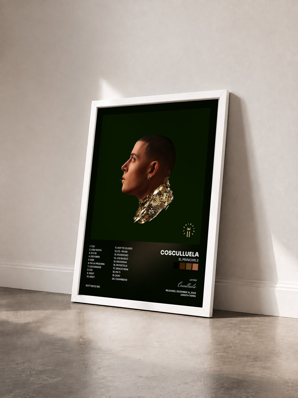 #blanc Tableau de l'album El Principe 2 de Cosculluela vu de trois quarts, cadre blanc